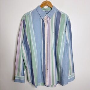 IZOD Saltwater Button Down Shirt Mens X-Large Pastel‎ Stripes Relaxed Classics